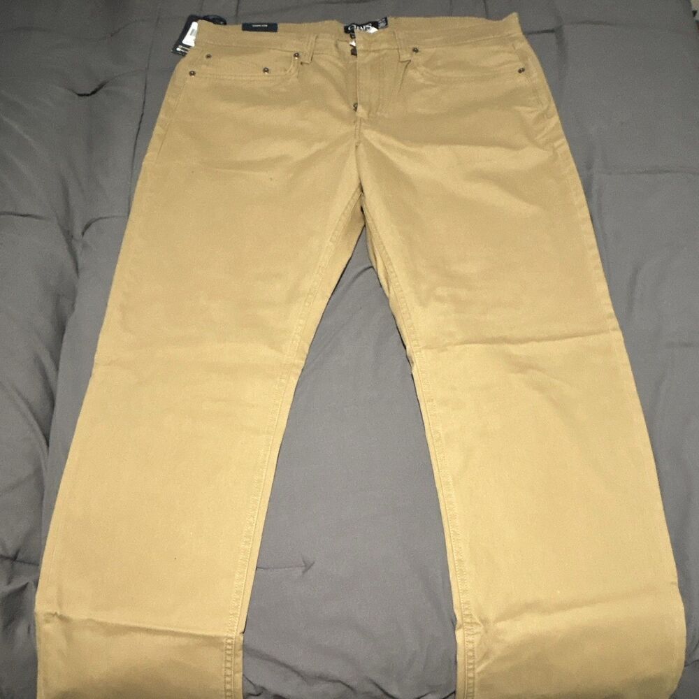 Chaps Men’s Beige Twill Casual Pants Straight Fit Stretch Pockets 36W: BRAND NEW